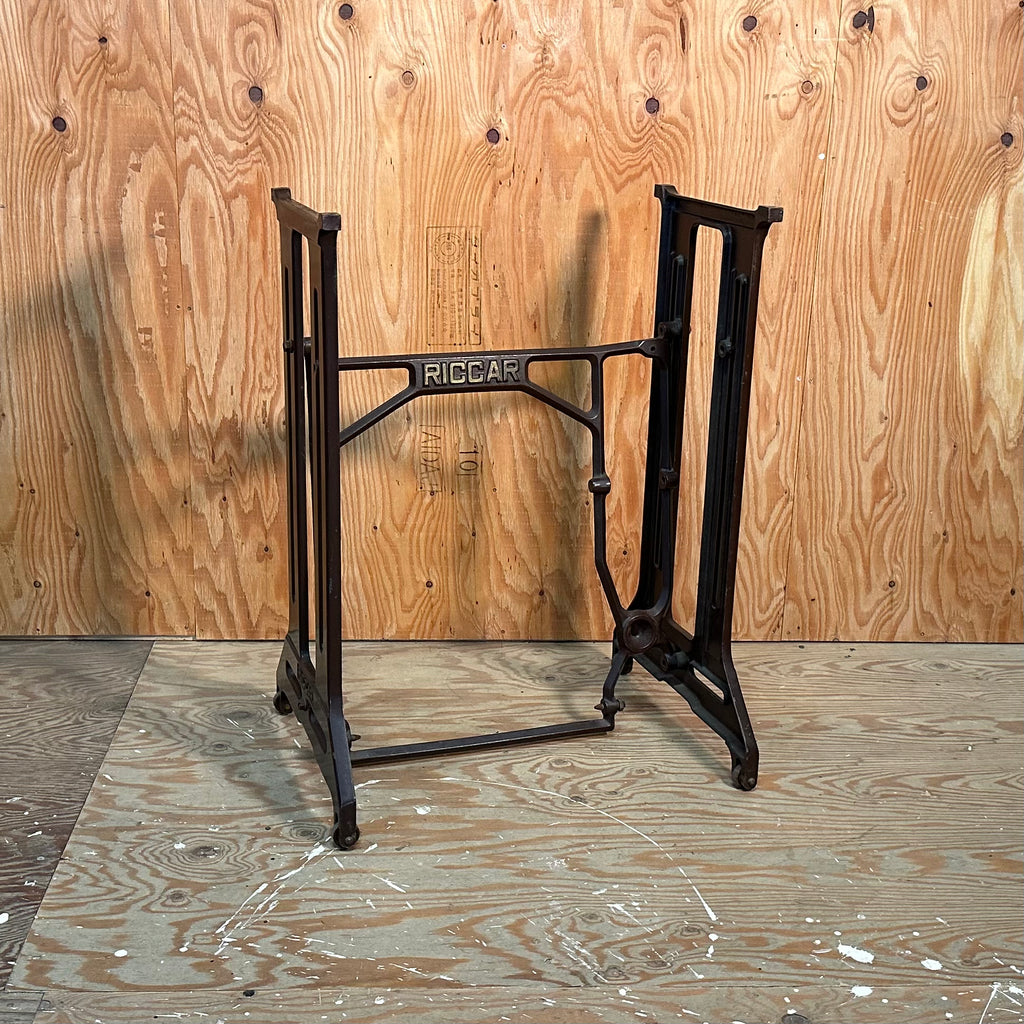 RICCAR” Antique Sewing Machine Treadle Table Cast Iron Stand Legs RICCAR” Antique Sewing Machine Treadle Table Cast Iron Stand Legs