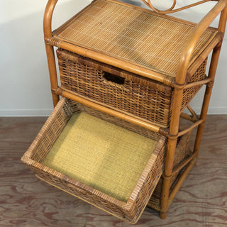 Vintage Rattan 3 Drawers Chest with Cutout Handles ヴィンテージ ラタン 3段 チェスト ランドリーチェスト