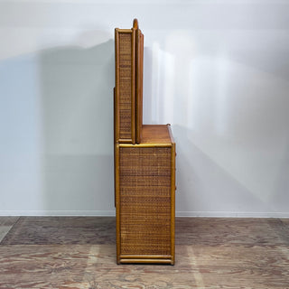 Vintage Rattan Vanity Desk with Trifold Vanity Mirrors 3 Way ラタン 三面鏡 化粧台