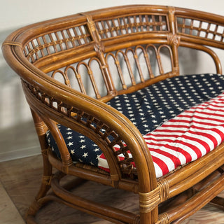 NUW®︎ Original Rattan & Bamboo couch with American flag cushion ラタン ソファー　アメリカ国旗 クッション