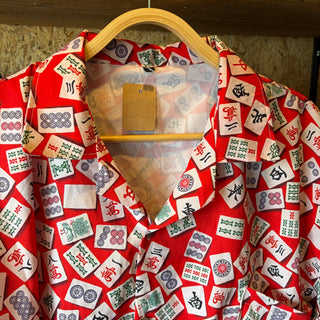麻雀牌総柄 ギャンブラー アロハシャツ Aloha shirt RED