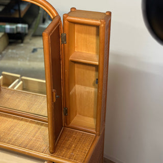 Vintage Rattan Vanity Desk with Trifold Vanity Mirrors 3 Way ラタン 三面鏡 化粧台