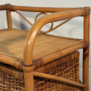 Vintage Rattan 3 Drawers Chest with Cutout Handles ヴィンテージ ラタン 3段 チェスト ランドリーチェスト