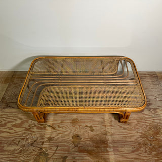 Vintage Rattan and Glass Top Coffee Table ヴィンテージ ラタン ガラストップ コーヒー テーブル