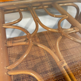 VINTAGE RATTAN AND GLASS TOP COFFEE TABLE - SMALL SIZE ヴィンテージ ラタン ガラストップ コーヒー テーブル スモールサイズ キャスター付